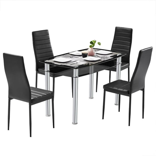 Ktaxon Dining Table With Chairs, Black Glass Dining Room Table Set