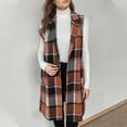 thumbnail image 2 of Htigea Womens Long Plaid Vest Fall Sleeveless Blazer Jackets Stylish Lapel Open Front Cardigan Coats Orange L, 2 of 5