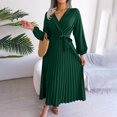 thumbnail image 6 of QIYAGBSA Pleated Maxi Dress for Women Soft V Neck Tie Waist Swing Dress Lantern Sleeve Long Sleeve Fall Winter, 6 of 8