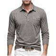 thumbnail image 2 of Yusimy Mens Solid Color Long Sleeve Shirts Casual Classic Button Collar Golf Shirt with Pocket Breathable Fall Clothing, 2 of 7