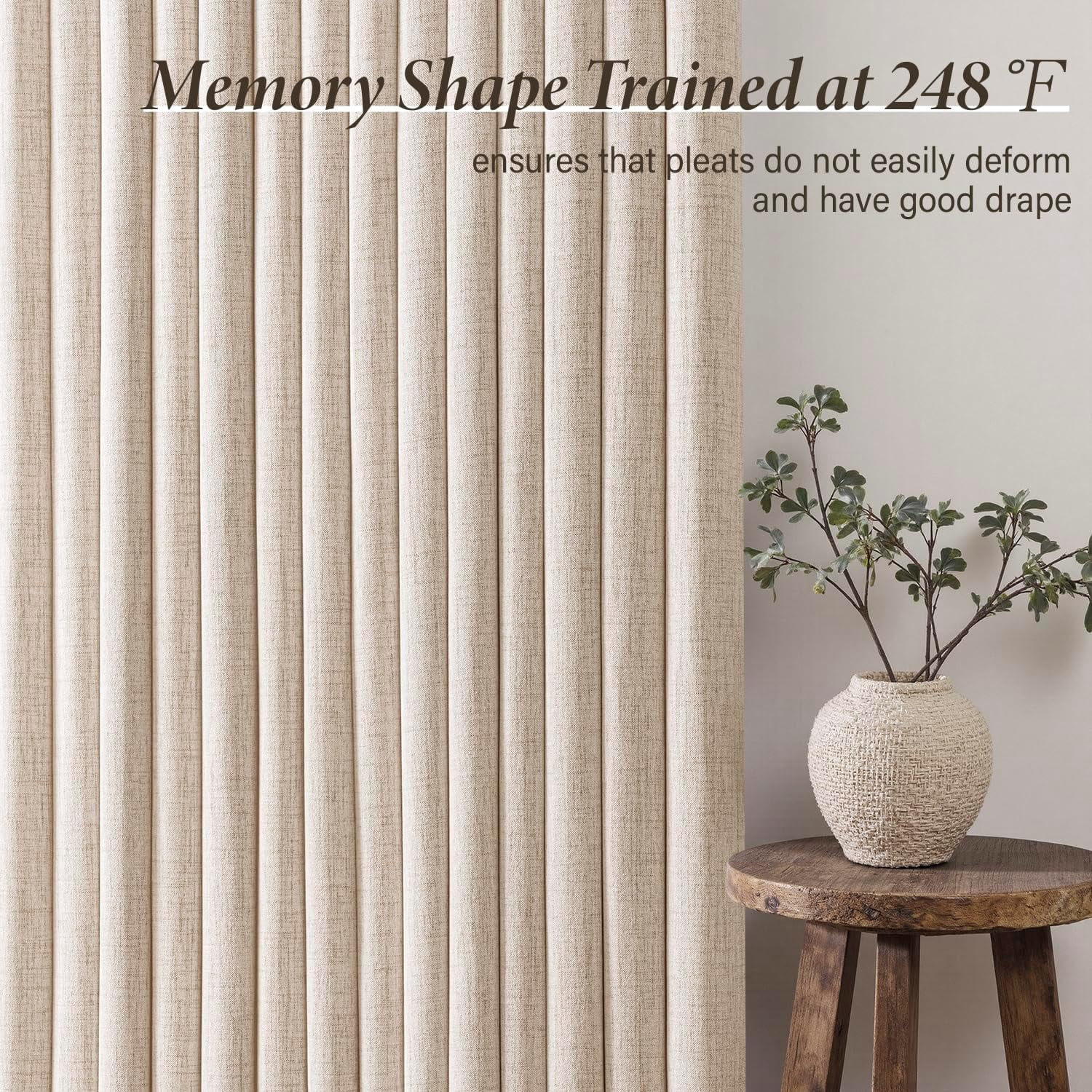 Pinch Pleated Thick Linen Curtains 90 Inch Long 4 Panels Set Back Tab Memory Trained Pinch Pleat Semi Sheer Light Filtering Privacy Curtains Let Light in Window Drapes for Living Room Bedroom