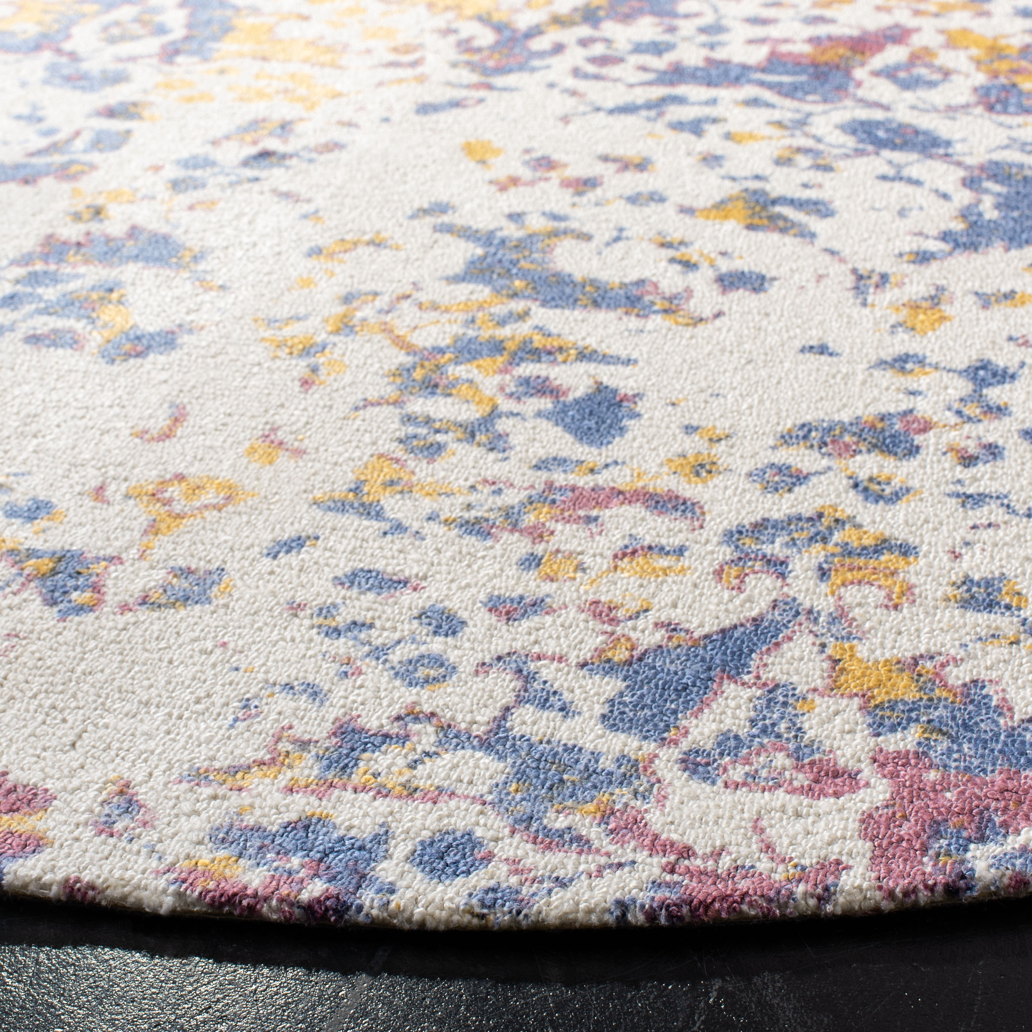 SAFAVIEH Expression Charlene Abstract Area Rug, Ivory/Navy, 6' x 6' Round