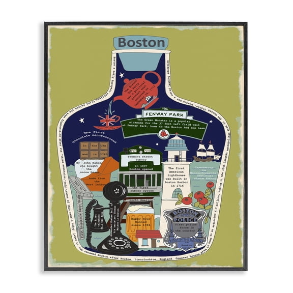 Stupell Industries Traditional Boston Mass in Vintage Jar Black Framed Giclee Art, 11 x 14, by Sangita Bachelet