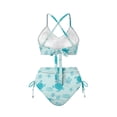 thumbnail image 5 of Xoenoiee Blue Turtle Starfish Seashell Coral Print Womens High Waisted Bikini Sets, Textured Tummy Control Swimsuit, 2 Piece Twist Front Bathing Suits for Women, S, 5 of 7