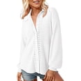 thumbnail image 2 of Women's Openwork Lapel Shirt, Long Sleeve Button Down Blouse, Breathable Loose Fit Top, Cutout Detail Casual Shirt, Woven Fabric Tunic Style Top White L, 2 of 5