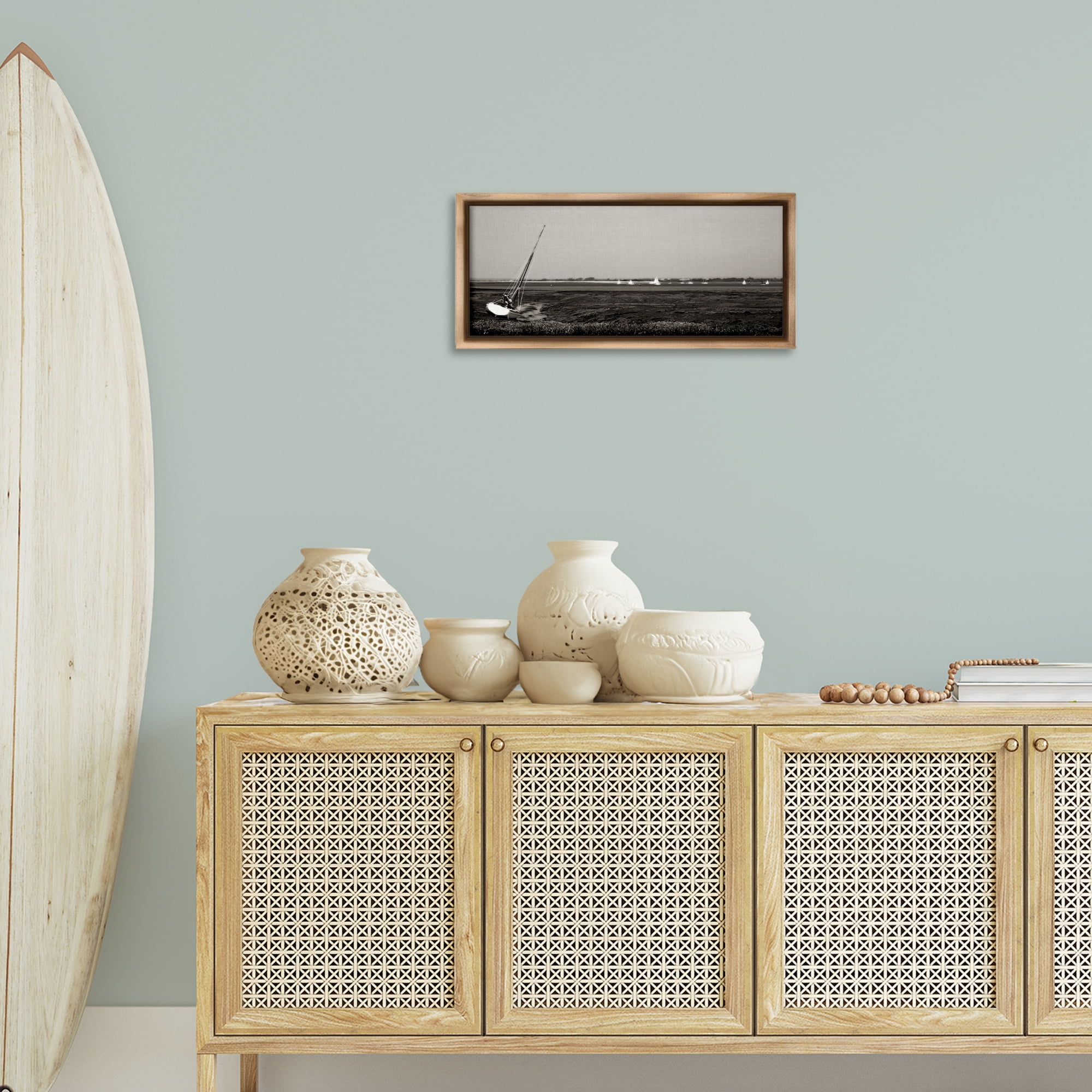 Stupell Industries Boating Towards Hayling Coastal Photography Brown Floater Framed Canvas Art Print Wall Art, 25 x 11