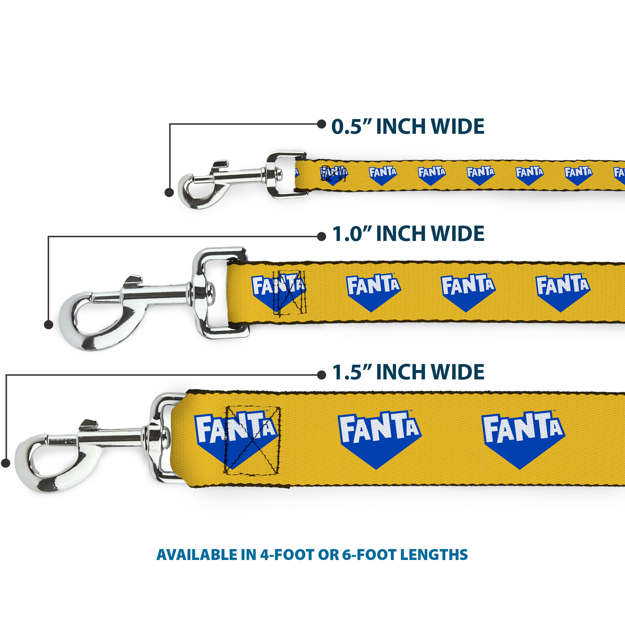 The Coca-Cola Company Pet Leash, Dog Leash, Fanta Logo Pineapple Yellow Blue White, 6 Feet Long 1.0 Inch Wide