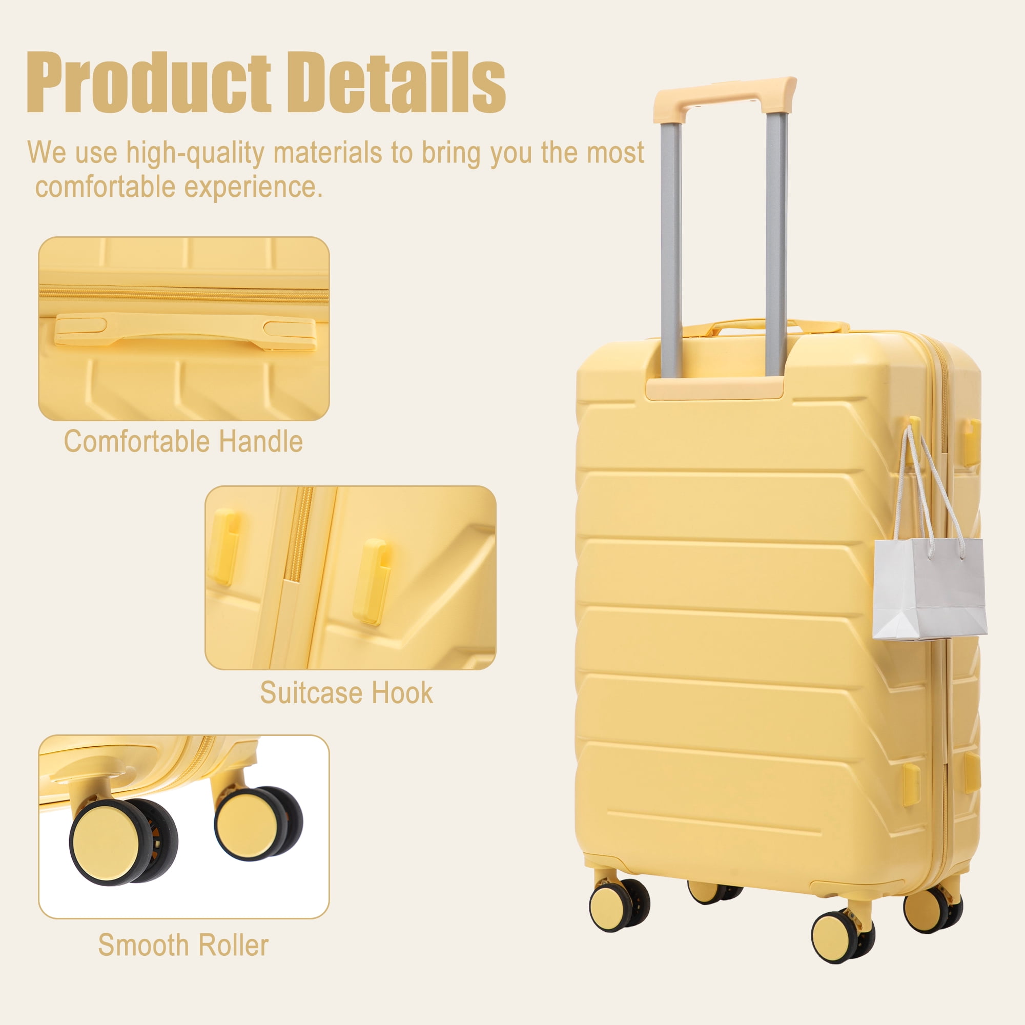 28 Inch ABS Hard Shell Large Travel Checked Luggage (Yellow)