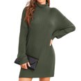 thumbnail image 1 of Femmes Col Roulé Pull Robe Automne Hiver Décontracté Large Longue Manches Bouffantes Côte Tricot Pull Robe Vert OD XS, 1 of 7