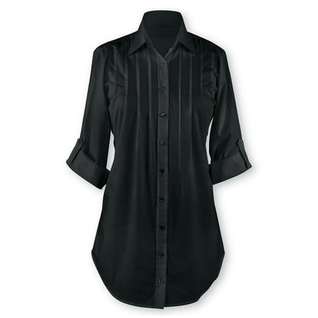 - Women's Pintuck Button Front Tunic Top, Large, Black