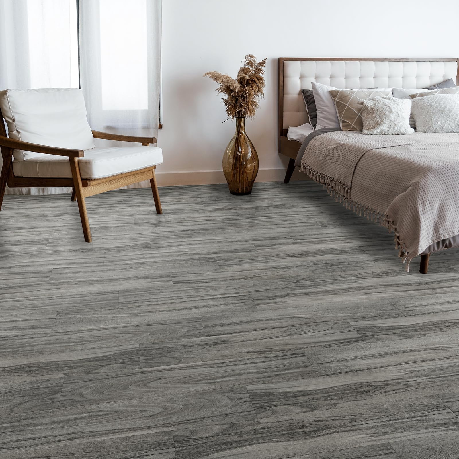 Peel And Stick Floor Tile Vinyl Flooring  Waterproof Wood Plank 36-pack 54 Sq.ft Grain Self Adhesive For Bedroom Living Room Kitchen Rv(grayish)