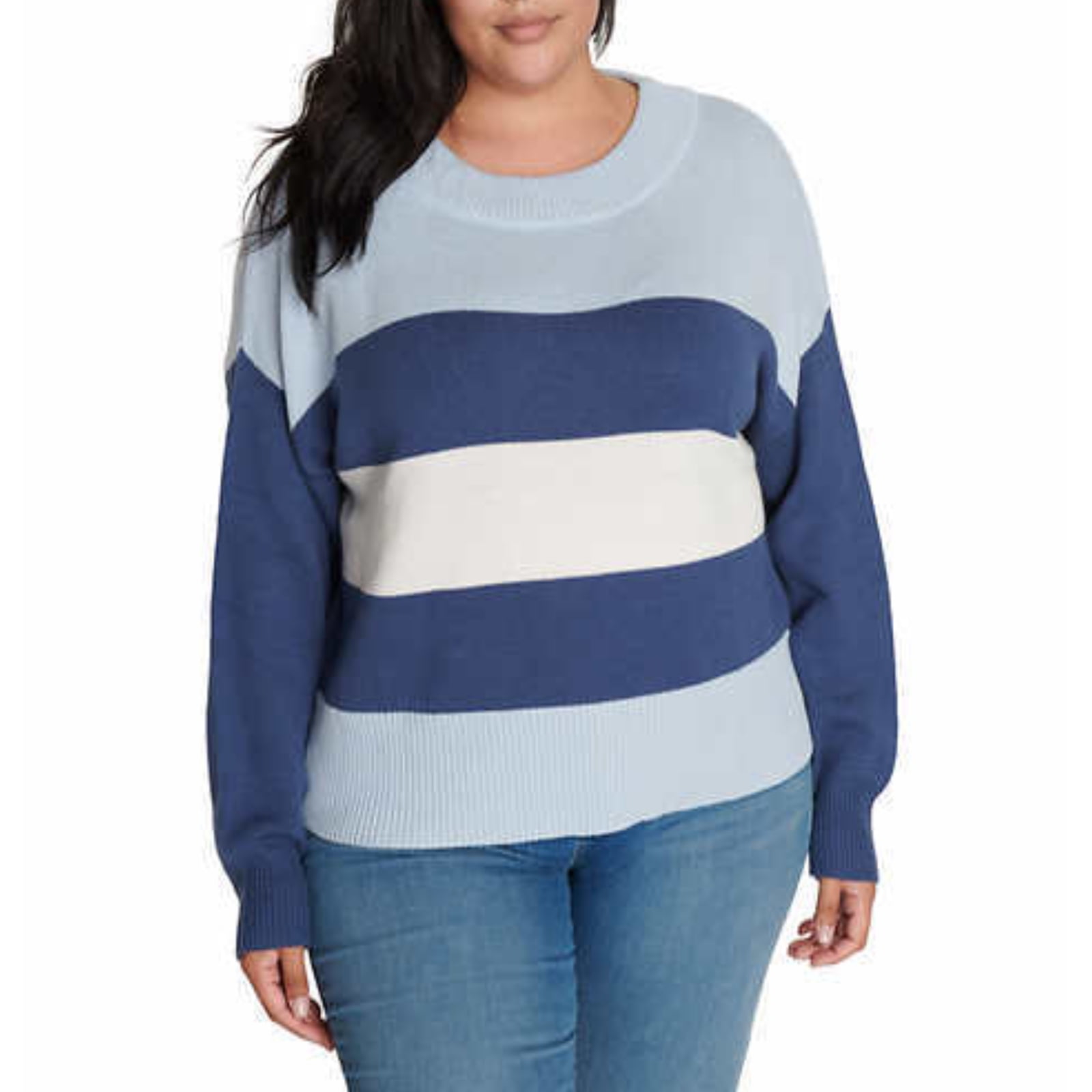 Lucky Brand Women's Cozy Soft Cotton Blend Colorblock Sweater, Size: Large, Blue