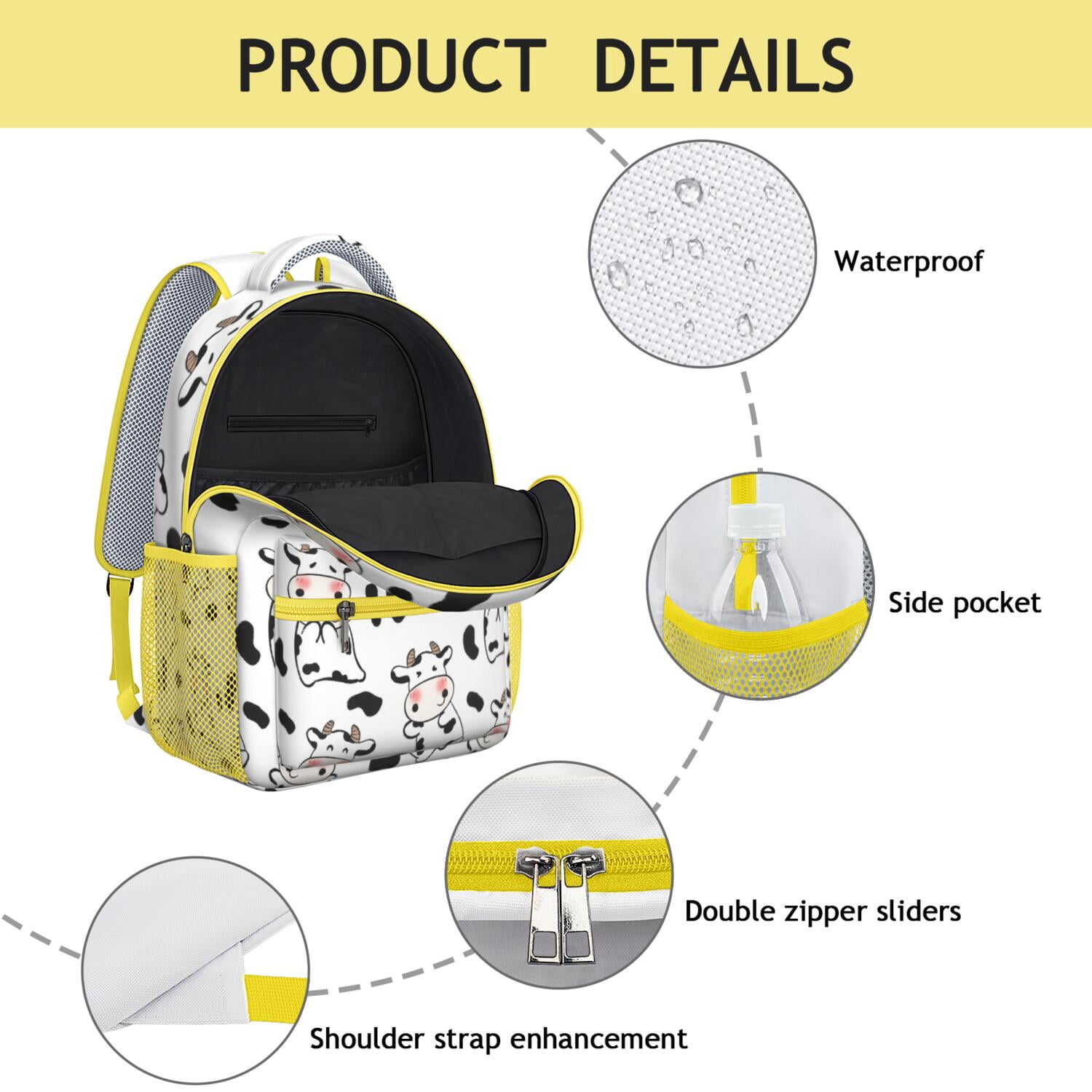 Highland Cow Print Waterproof Bookbag - Breathable & Stylish School Backpack with Spinal Support Design for Cow Lovers & Farmhouse Style
