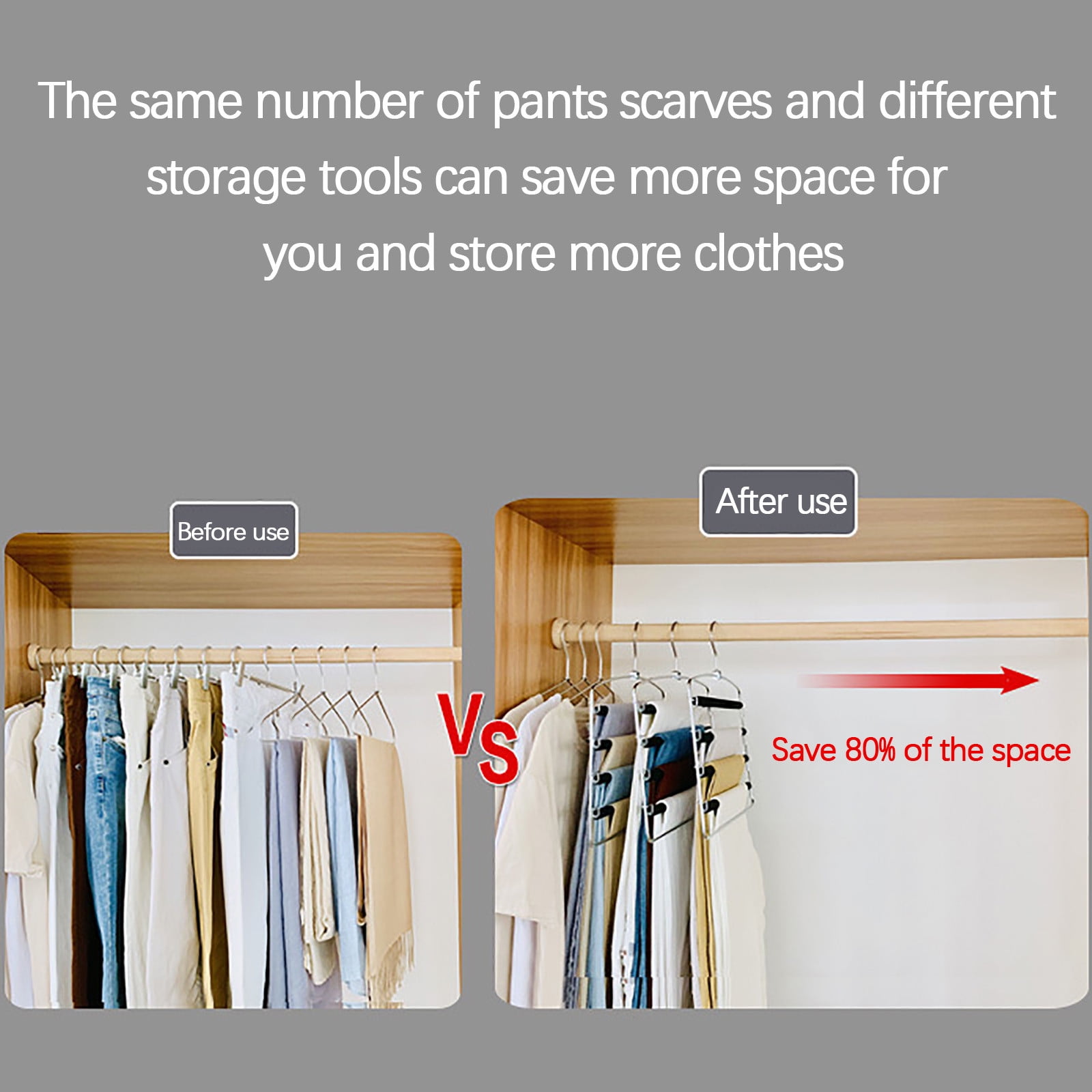 Hgallory Multi-Layer Space-Saving Pant Hangers, Non-Slip 5 Tier Metal Clothes Hangers Closet Organizers and Storage, Dorm Room Supplies Pants Scarf Jeans Organizer, Gray, 15.4"x14.4"