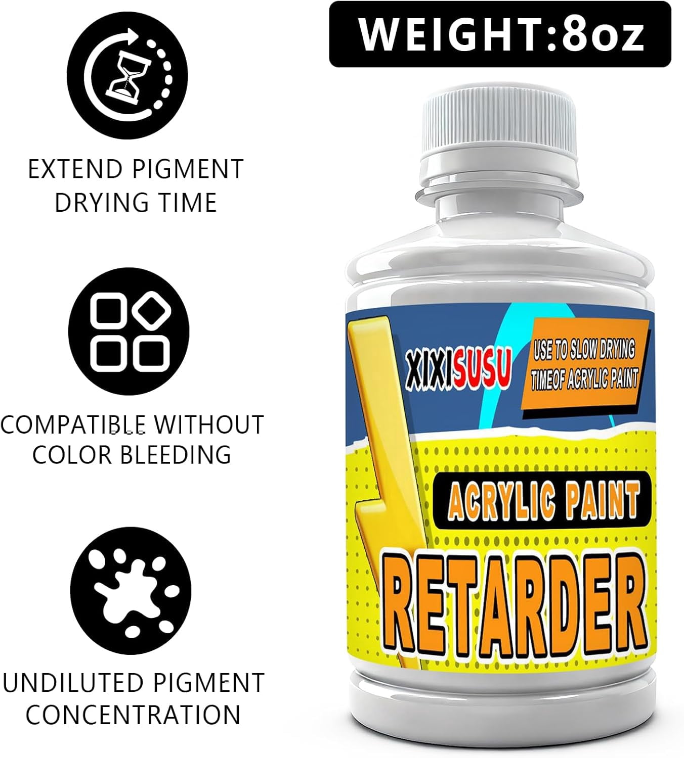 Acrylic Paint Retarder & Slow Drying Medium 250ml - Extends Working Time for Blending & Glazing - Professional Artist Grade - Non-Toxic Formula - Works with All Acrylic Paints (8 Fl.Oz)