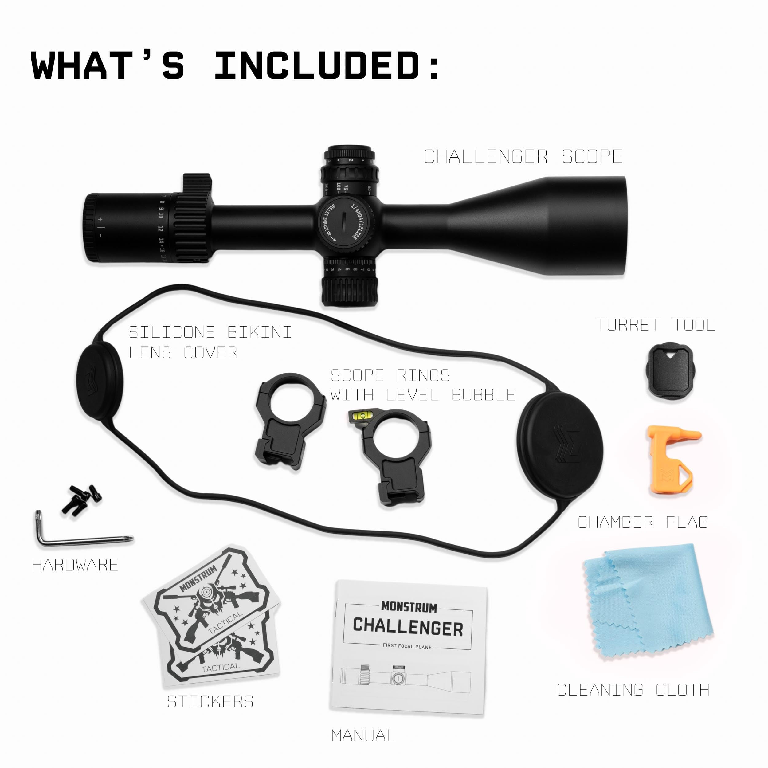 Monstrum Challenger 5-20x50 FFP Scope | Featuring ED Glass, Adjustable Objective, Precision Turrets with Zero Stop, Daylight Bright Reticle, and Anti-Cant Scope Rings | MOA Reticle