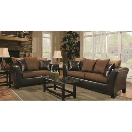 Bamboo Living Room Furniture Set With Cushion Caramel And Chocolate Microfiber / PU Cushion Sofa And Loveseat Classic Beautiful 2pc Sofa Set Living Room Furniture Cushion Couch ()