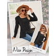 thumbnail image 6 of Hibeli Women Square Neck Long Sleeve Buttons Side Slit Hem Ribbed Tunic Tops, 6 of 7