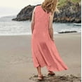 thumbnail image 3 of Vestido largo sin mangas de lino para mujer: vestido informal con cuello redondo y bolsillos, poliéster/spandex, tallas S-XXL., 3 of 6