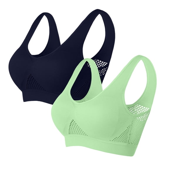YABCSAZ Sports Bras for Women Plus Size Bras Underarm-smoothing with Seamless Stretch Wireless Lightly Lined Bra High Lift Close Breast Tops Super Breathable Underwear Daily Bra 2Pack