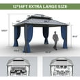 thumbnail image 2 of Kullavik 12'x14' Hardtop Gazebo, Outdoor Double Roof Canopy with Netting and Curtains, Galvanized Metal Frame, Sunshade for Patio, Backyard, Deck and Lawns-Navy Blue, 2 of 6