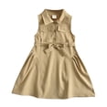 thumbnail image 2 of LYMAYTER Robe Cargo d'Été Sans Manches pour Filles 1-7 Ans, Tout-Petits, Boutonnée, Col à Revers, avec Ceinture, Robes Décontractées, 2 of 8