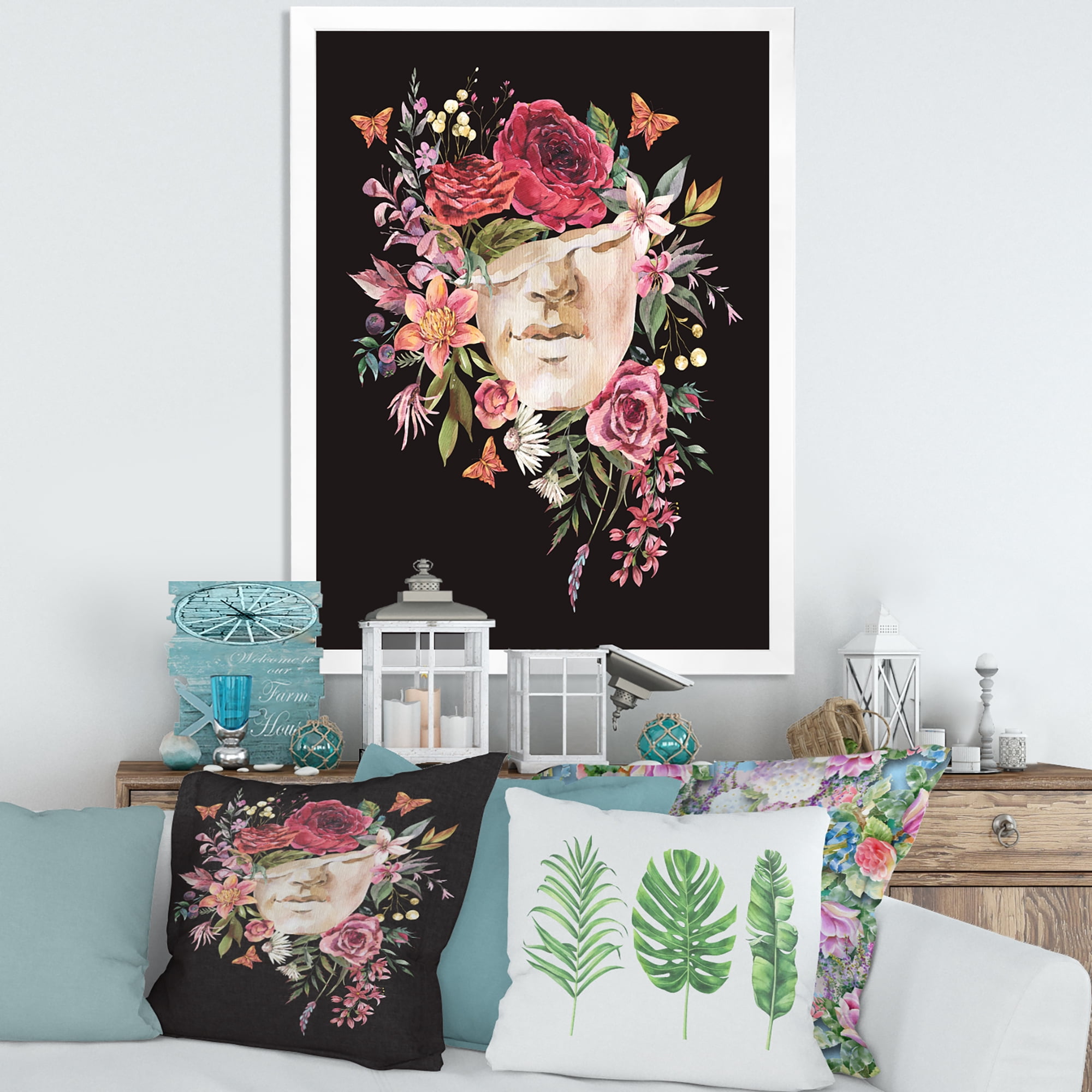 Designart 'Ancient Greek Sculpture Detail With Dry Flowers' Traditional Framed Art Print