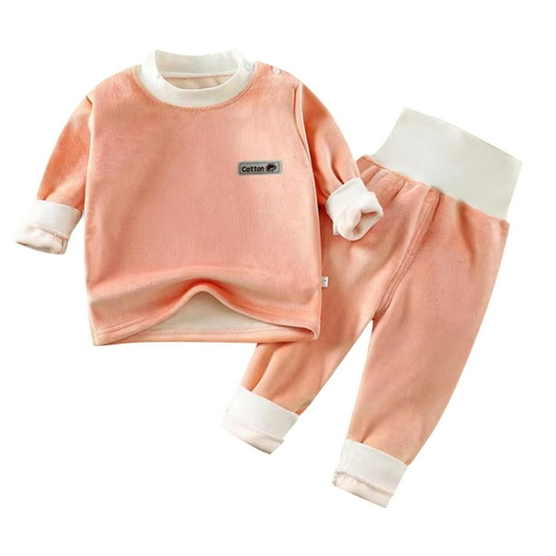 Girls Outfits&Set Baby Warm Underwear Set Autumn Winter Children's Pajamas Cozy Thickened Wool Long Sleeve Homewear Comfort Clothing,Size 18-24 Months