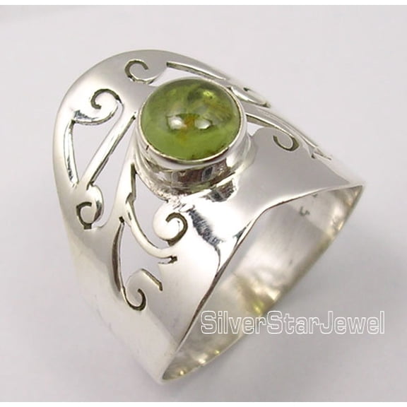 925 Silver Cab Finish Peridot Celtic Filigree High Polished Men's Ring Size 5