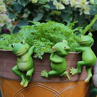 Set of 3 Cute Frog Figurines Hanging Animal Statue,Resin Pot Climbing Sculpture Outdoor Statues Ornaments Décor for Flower potFence, Yard Art Patio Lawn House