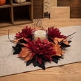 thumbnail image 5 of Beautynvta Artificial Dahlia Candle Ring Wreath, Multi Head Faux Dahlia Twig Black Maple Leaf Candle Holder Garland, Fall Gothic Table Centerpiece Decor, 5 of 5