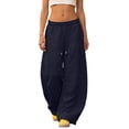thumbnail image 5 of felwors Womens Barrel Sweatpants Baggy Y2K Drawstring Wide Leg Pants with Pockets Navy for Size XL, 5 of 9