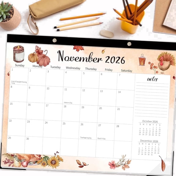 OuMuaMua 18 Month 22 x 17 inch Large Watercolor Desk Calendar, Jul 2026 - Dec 2027 Daily Organizer for Home Office School
