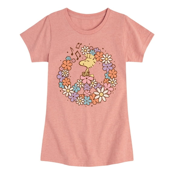 Peanuts - Floral Peace Sign - Woodstock - Toddler & Youth Girls Short Sleeve Graphic T-Shirt