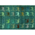 thumbnail image 1 of Ahgly Company Machine Washable Indoor Rectangle Abstract Turquoise Blue Modern Area Rugs, 2' x 5', 1 of 4
