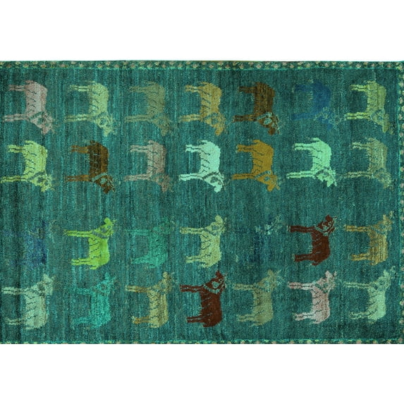 Ahgly Company Machine Washable Indoor Rectangle Abstract Turquoise Blue Modern Area Rugs, 2' x 5'