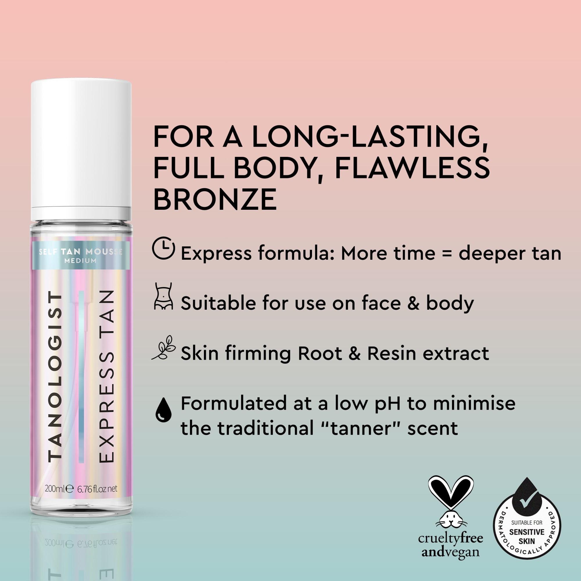 Tanologist Express Medium Self Tan Mousse, 6.76 fl.oz/ 200 ml Bottle