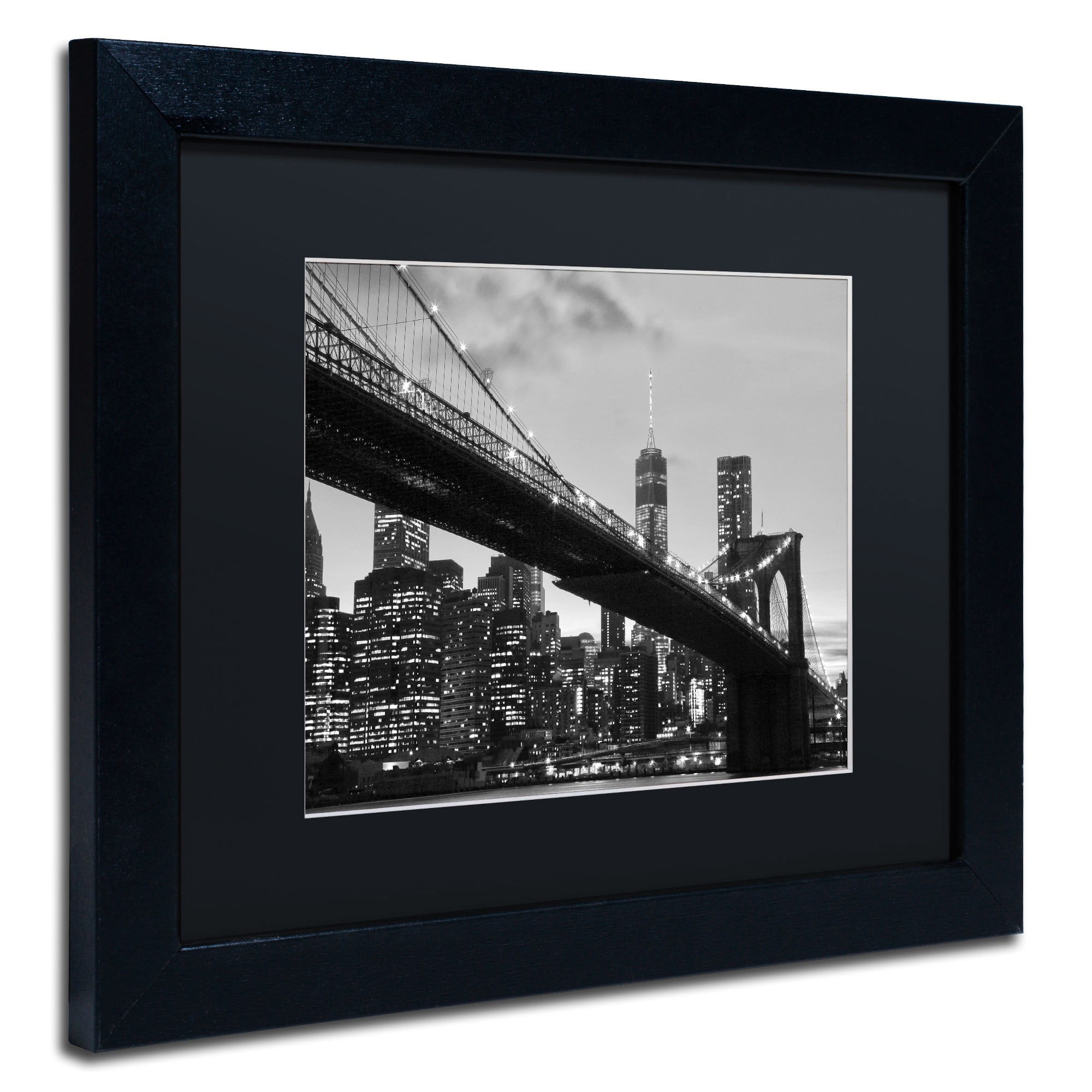 Trademark Fine Art "Brooklyn Bridge 5" Canvas Art by CATeyes, Black Matte, Black Frame
