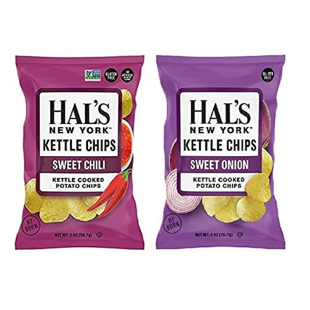 Hal's New York Kettle Cooked Potato Chips, Gluten Free, 2oz (Sweet Variety, Pack of 12