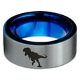 thumbnail image 2 of Tungsten Tyrannosaurus Rex Band Ring 8mm Men Women Comfort Fit Blue Flat Cut Brushed Gray Polished, 2 of 4