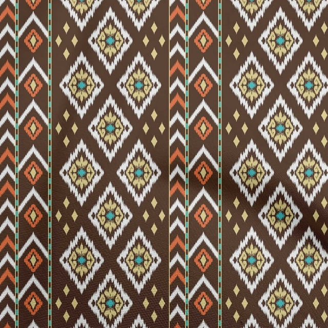 oneOone Polyester Spandex Brown Fabric Asian Ikat Craft Projects Decor Fabric Printed By The Yard 56 Inch Wide