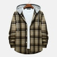 thumbnail image 4 of TAIAOJING Men's Plaid Shacket Shirt Jacket Autumn And Winter Casual Shirt Plaid Print Hooded Collar Long Sleeve Blouse Shirt, 4 of 9