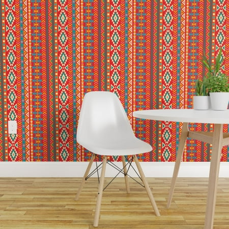 Peel-and-Stick Removable Wallpaper Southwest Red Stripe Vertical Khaus