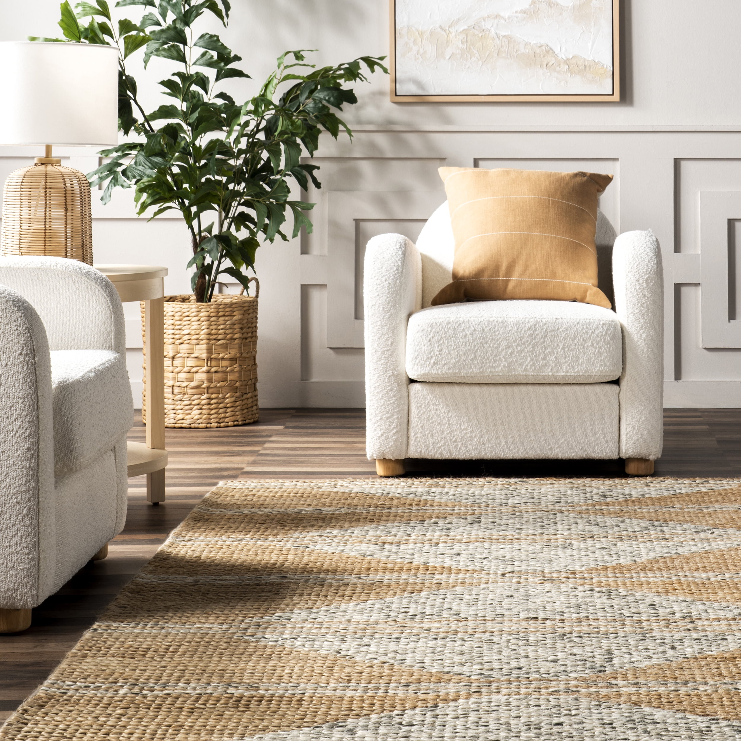 nuLOOM Akasha Faded Diamond Jute Blend Area Rug, 4' x 6', Natural