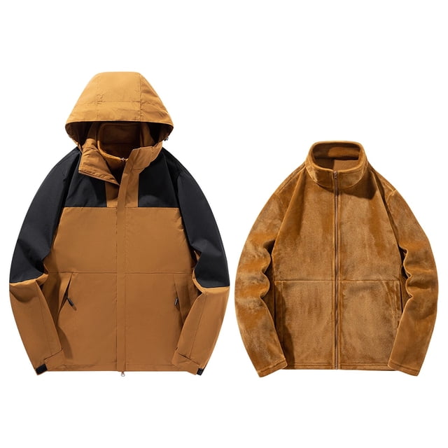 Pisexur Jackets for Men Comfortable Coats for Men Outdoor Solid Color Windproof Removable Inner Liner Pocket Zipper Jacket Coffee,M