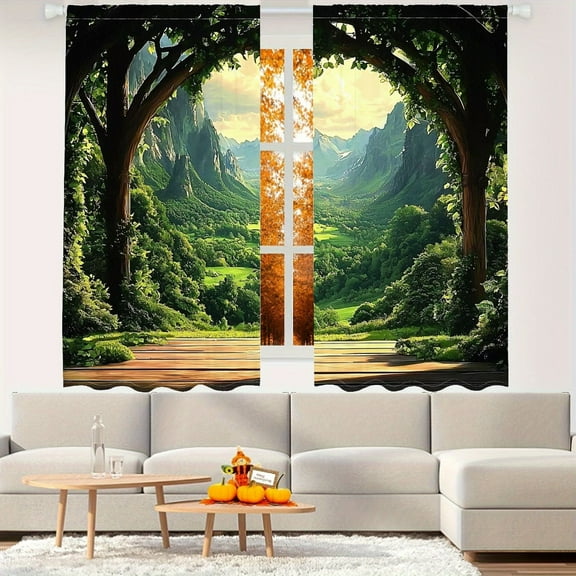 WNOOHIY Mountain Valley Nature Scenic View Light-filtering Curtains for Living Room Bedroom Home Decoration, Set of 2 Panels