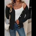 thumbnail image 4 of Suéteres para Mujer, Otoño Invierno, Cuello en V, Botones, Suéter, Chaqueta, Tops de Punto. Negro L, 4 of 10