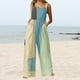 thumbnail image 2 of Gibobby pantalones siameses de pierna ancha Monos de mujer Verano Casual Suelto Sin mangas Patchwork Doble bolsillos Mono Estampado floral Boho Pierna ancha Babero en general(Azul， XL), 2 of 5