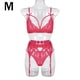 thumbnail image 1 of Conjunto de ropa interior de encaje floral de 3 piezas para mujer, sujetador sexy, bragas, liguero, rojo vino, M AweSitey XX000052-14, 1 of 7