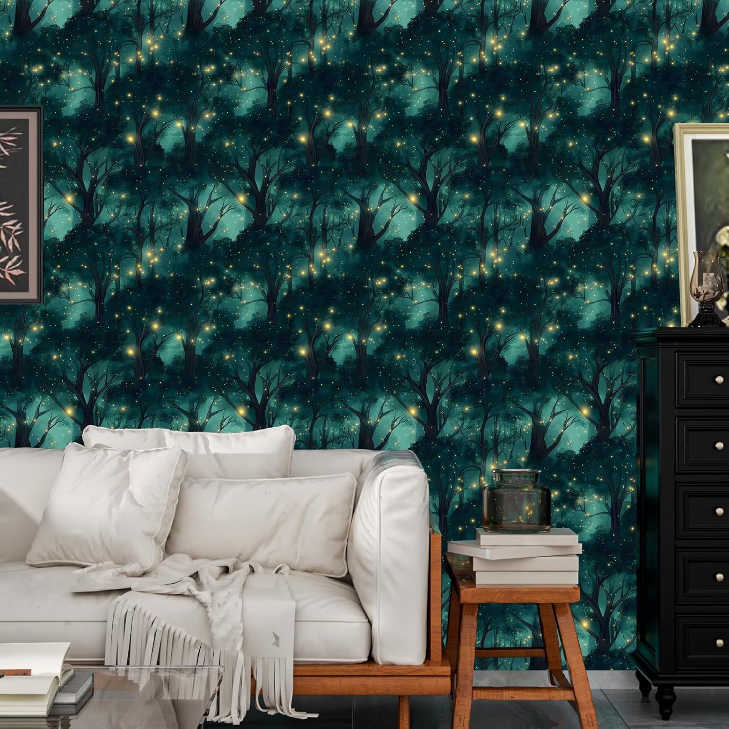 Forest Peel and Stick Wallpaper Vintage Green Leaf Contact Paper Blue Floral Wall Mural Home Vinyl Waterproof Self Adhesive Removable Renter Friendly Wall Paper 17.5" x 118"